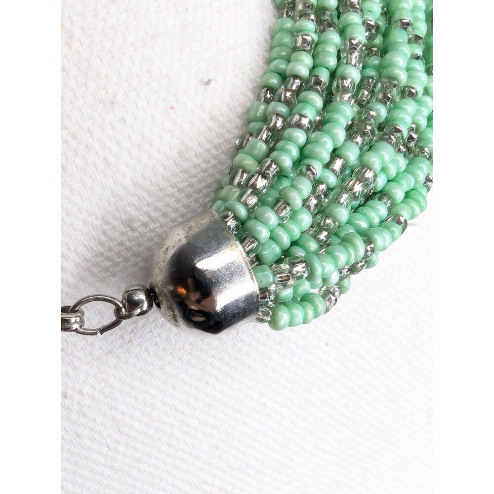 Turquoise String Bead Multi Strand Waterfall Necklace 16" Boho Indie Southwest - Picture 6 of 8